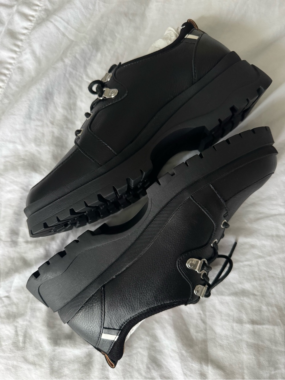 Black Leather Lug-Soled Lace-Up Boots with Silver Hardware - Picture 3 of 6